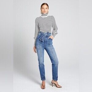 A.L.C. Luke High Waisted Paper Bag Denim Pants in Light Indigo